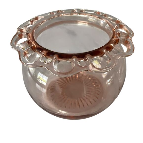 Vintage Old Colony Pink Depression Glass Bowl Jar Open Lace 1930s Anchor Hocking - Picture 10 of 12